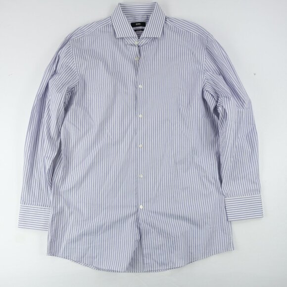 Hugo Boss Sharp Fit Dress Shirt Mens 16 32/33 Striped Purple Long Sleeve Button - Picture 1 of 5